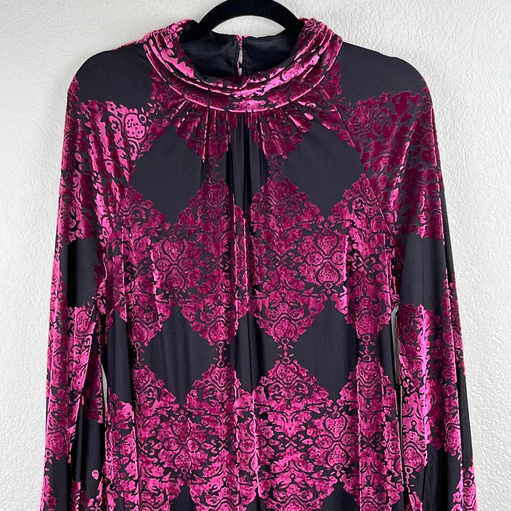 Vince Camuto Magenta Burnout Velvet Mock Neck Balloon Sleeve Mini Dress 16 NWT - Picture 5 of 14